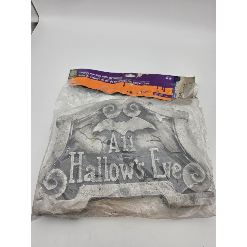Vtg Nos Halloween Foam Sign Decoration"All Hallow's Eve"with Bat and Barbed Wire